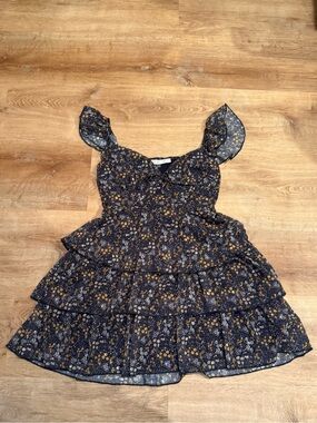 Altar'd State Navy Floral Ruffle Tiered Dress